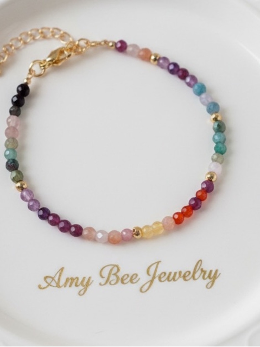 Multicolour Beaded 18k Gold Plated Watermelon Tourmaline Bracelet. New.